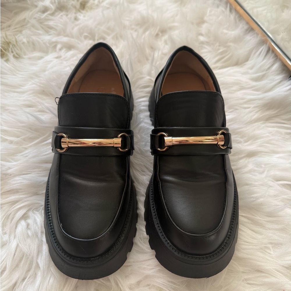 Black Loafers with Gold Accent